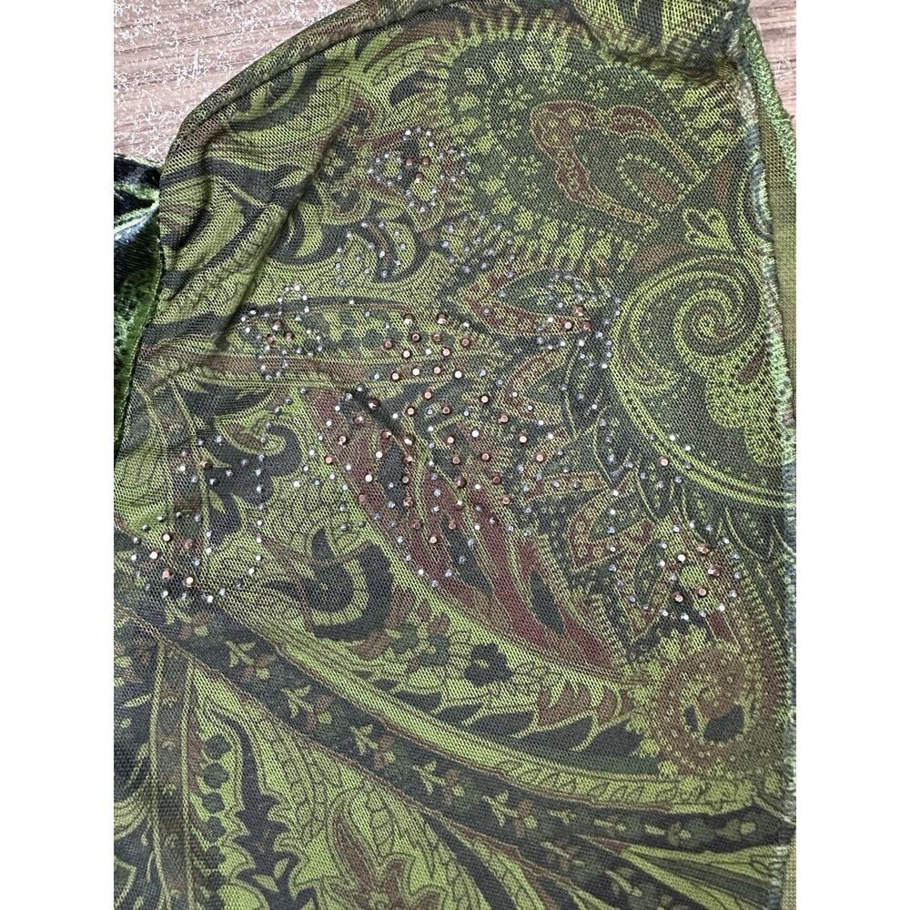 One World Top Tunic Velvet Green A Symmetrical Paisley Boho Medium Woman’s - Picture 8 of 8